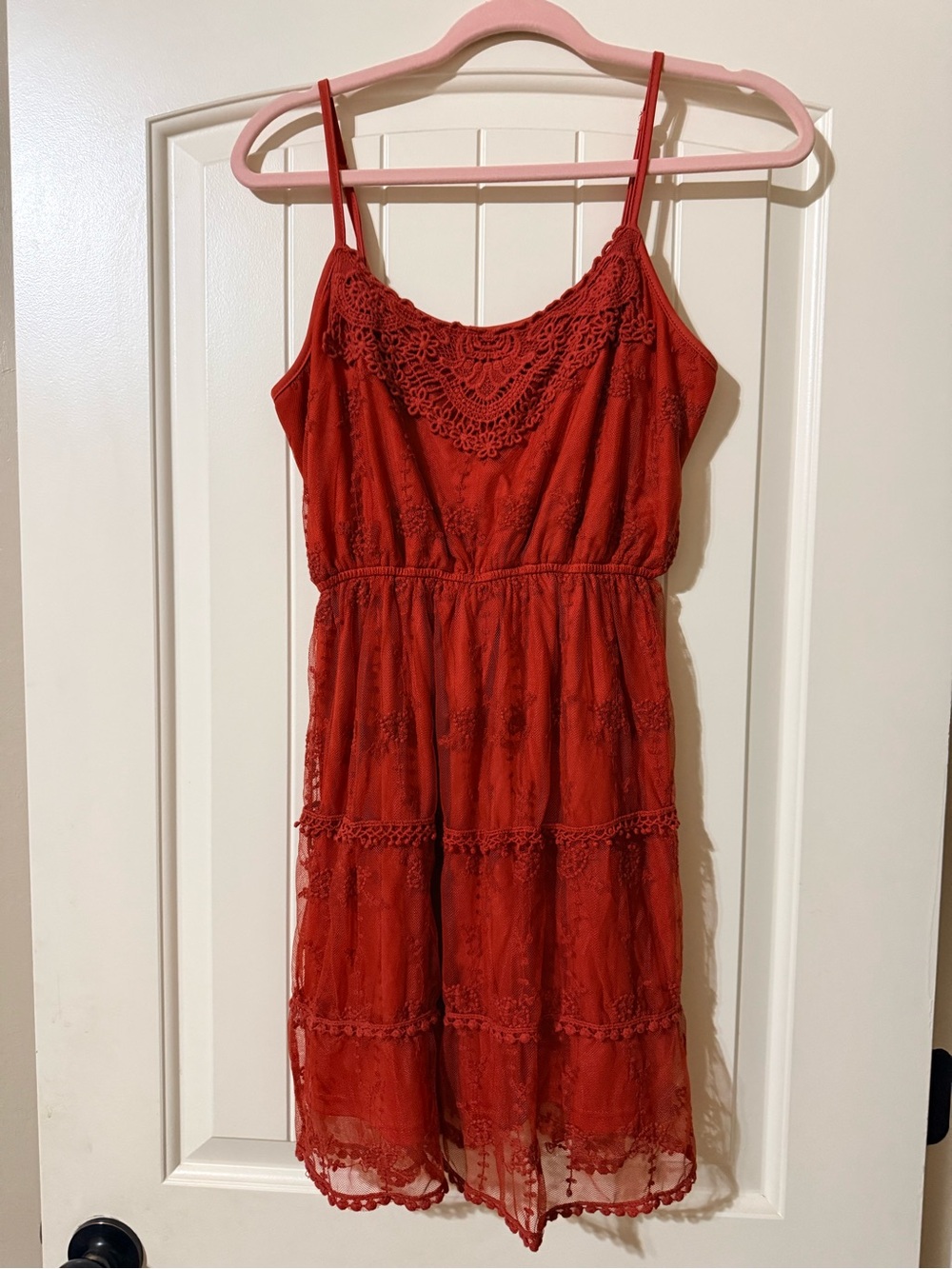 Burnt Orange Lace Dress with Crochet Detail. NWOT